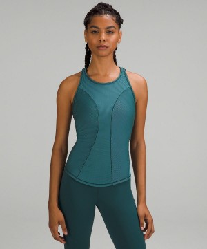 Lululemon Base Pace Two-Toned Ribbed Linne Dam Gröna Blå | SE_LuLu14211