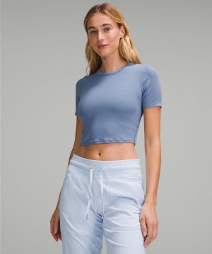 Lululemon Hold Tight Straight Hem Cropped T-shirt Dam Blå | SE_LuLu25851
