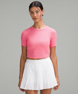 Lululemon Hold Tight Straight Hem Cropped T-shirt Dam Rosa | SE_LuLu75723