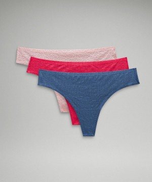 Lululemon InvisiWear Mid-Rise Thong Performance Lace Underkläder Dam Blå Rosa | SE_LuLu30263
