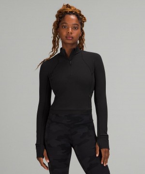 Lululemon It's Rulu Cropped Half Zip Långärmad Tröja Dam Svarta | SE_LuLu84732