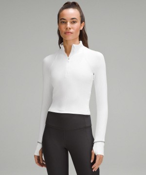 Lululemon It's Rulu Ribbed Cropped Half Zip Skjorta Dam Vita | SE_LuLu78211