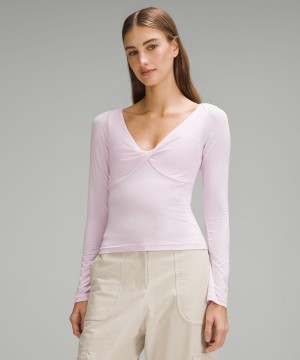 Lululemon Modal-Silk Blend V-Neck Långärmad Tröja Dam Rosa | SE_LuLu55249