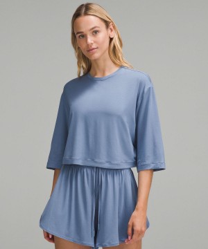 Lululemon Modal Relaxed-Fit Cropped Short-Sleeve T-shirt Dam Blå | SE_LuLu57757