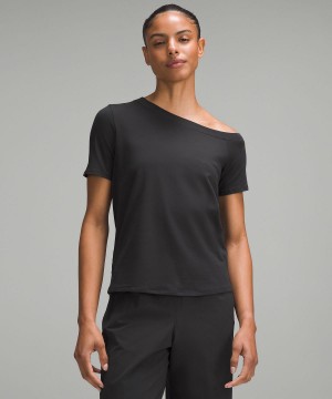 Lululemon Off-The-Shoulder Cotton T-Shirt Skjorta Dam Svarta | SE_LuLu82342