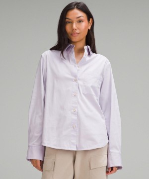 Lululemon Relaxed-Fit Cotton-Blend Poplin Button-Down Långärmad Tröja Dam Lila | SE_LuLu37975