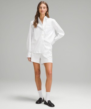 Lululemon Relaxed-Fit Cotton-Blend Poplin Button-Down Långärmad Tröja Dam Vita | SE_LuLu31149