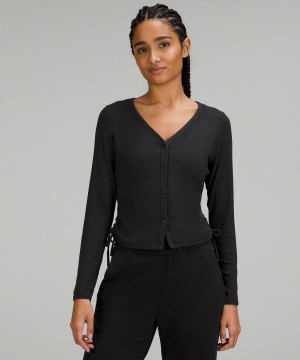 Lululemon Side-Cinch Ribbed Cardigan Långärmad Tröja Dam Svarta | SE_LuLu59336