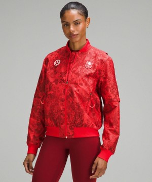 Lululemon Team Canada Women's Vented Jacquard Bomber Kappor & Jackor Dam Mörkröda | SE_LuLu11341