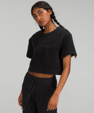 Lululemon Textured Fleece Embroidered Logo T-shirt Dam Svarta | SE_LuLu54017