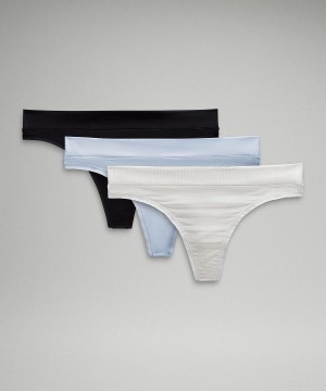 Lululemon UnderEase Mid-Rise Thong Underkläder Dam Vita Svarta | SE_LuLu99409