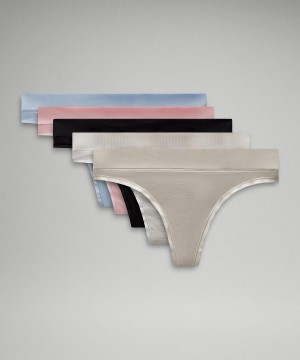 Lululemon UnderEase Mid-Rise Thong Underkläder Dam Beige Vita Svarta | SE_LuLu41982