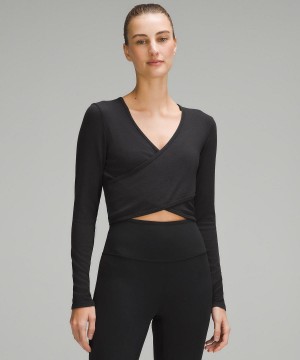 Lululemon Wrap-Front Ribbed Long-Sleeve Top Skjorta Dam Svarta | SE_LuLu58021