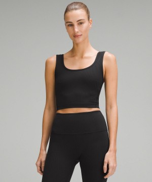 Lululemon Wunder Train Scoop-Neck Ribbed Skjorta Dam Svarta | SE_LuLu24776