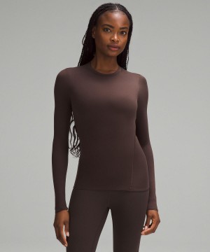 Lululemon Wundermost Ultra-Soft Nulu Crewneck Long-Sleeve T-shirt Dam Kaffe | SE_LuLu69485