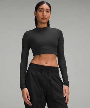 Lululemon Wundermost Ultra-Soft Nulu Mockneck Super-Cropped Långärmad Tröja Dam Svarta | SE_LuLu15400